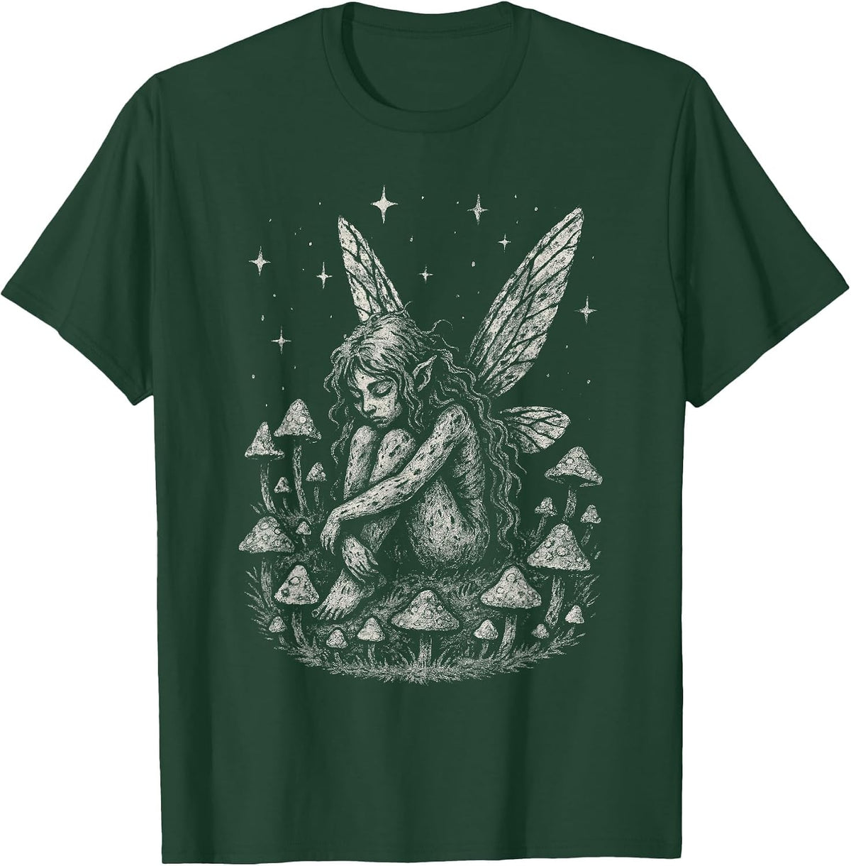 Fairy Elf Grunge Dark Fairycore Mushroom Forest Alt Goth T-Shirt - Dark Green