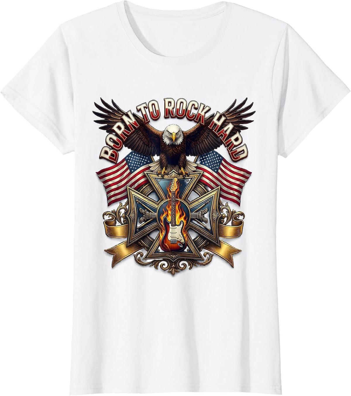 Born to Rock Hard Classic Rock and Roll Design T-Shirt - White