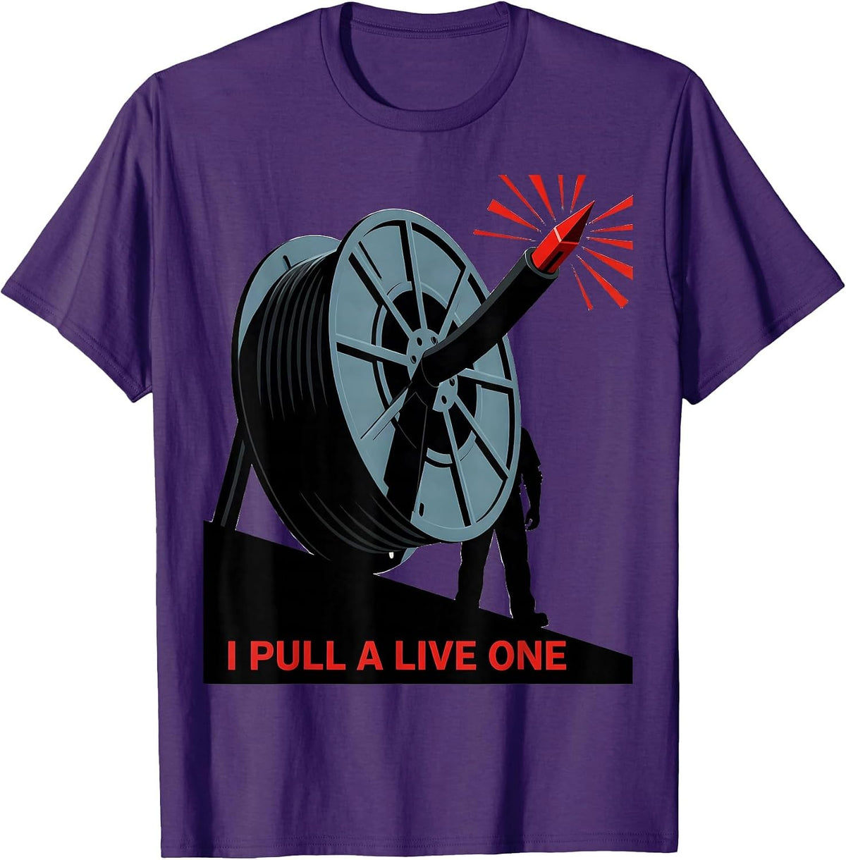 I Pull A Live One Funny Electrician Skeleton Lineman Gift T-Shirt - Purple