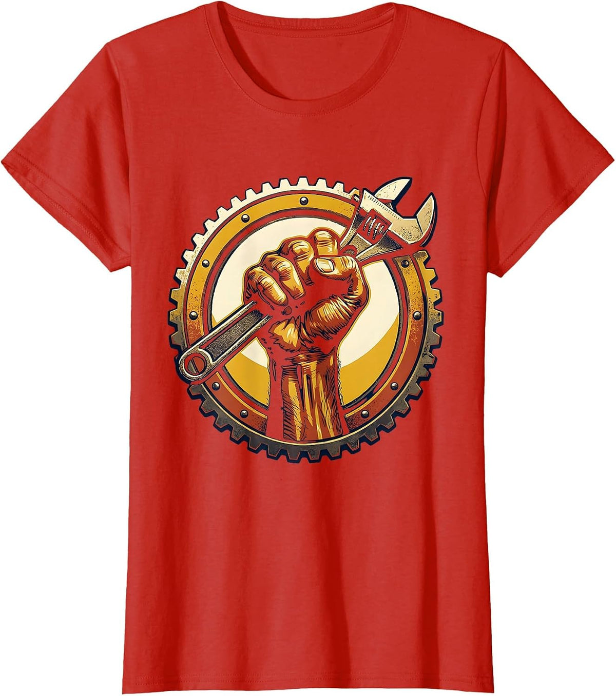 Labor Day Muscular Fist Gripping Wrench Graphic T-Shirt - Red