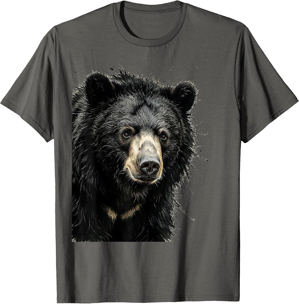 Men's Sloth Bear Close-Up Shaggy Fur Wildlife Illustration T-Shirt - Asphalt Grey