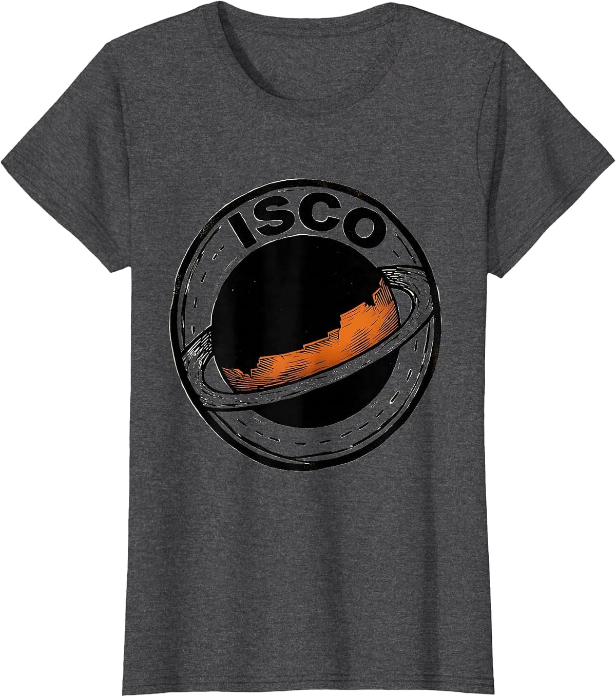 Women's ISCO Linocut Black Hole Astrophysics Physics Enthusiast T-Shirt - Dark Heather Grey