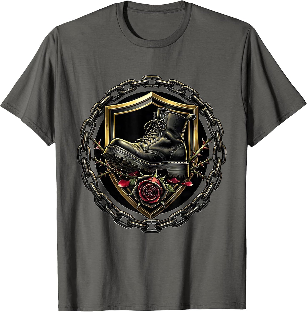 Men's Heavy Boot Crushing Rose Rock Graphic T-Shirt - Asphalt Grey