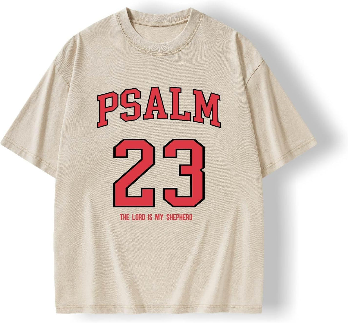 Graphic Tees Summer Women Men Cotton Novelty Oversized Crew Neck Psalm of Bible Christian Washed T-Shirt - Beige