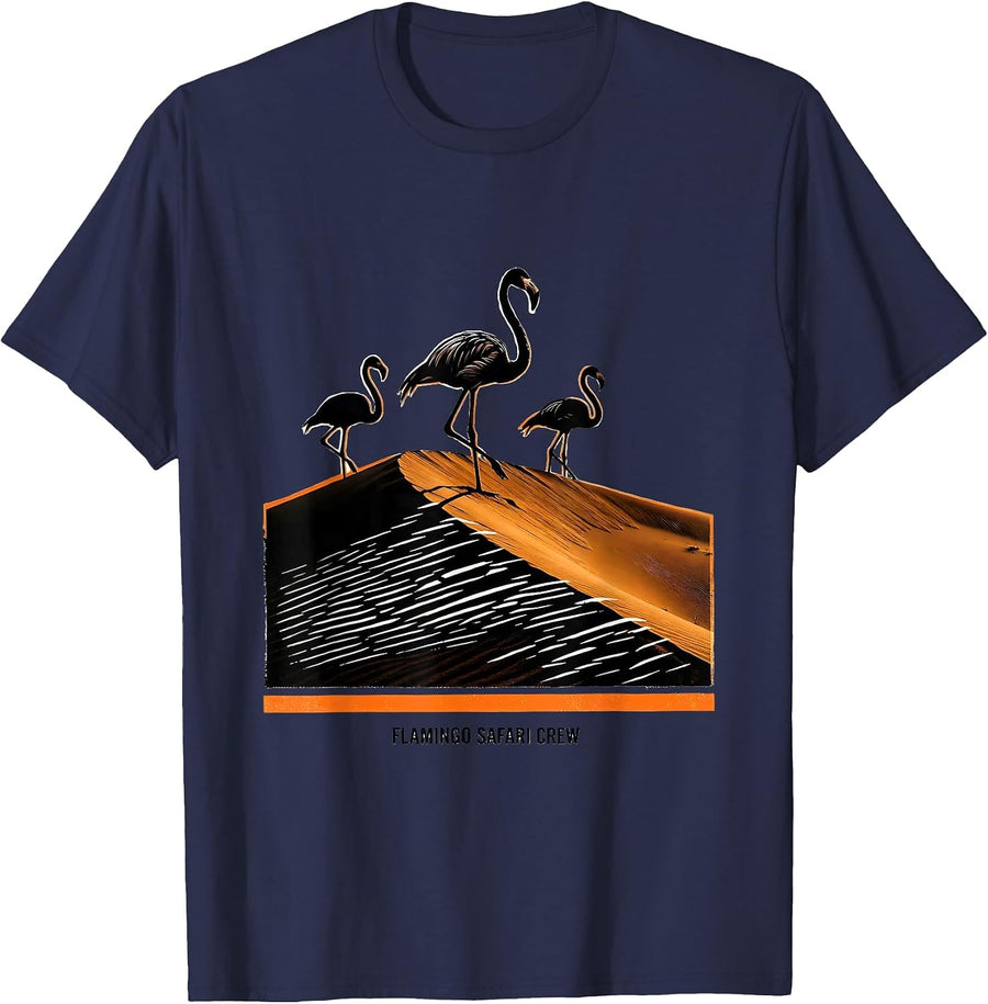 Flamingo Safari Crew Playful Zoo Animal Lover Gift T-Shirt - Navy Blue