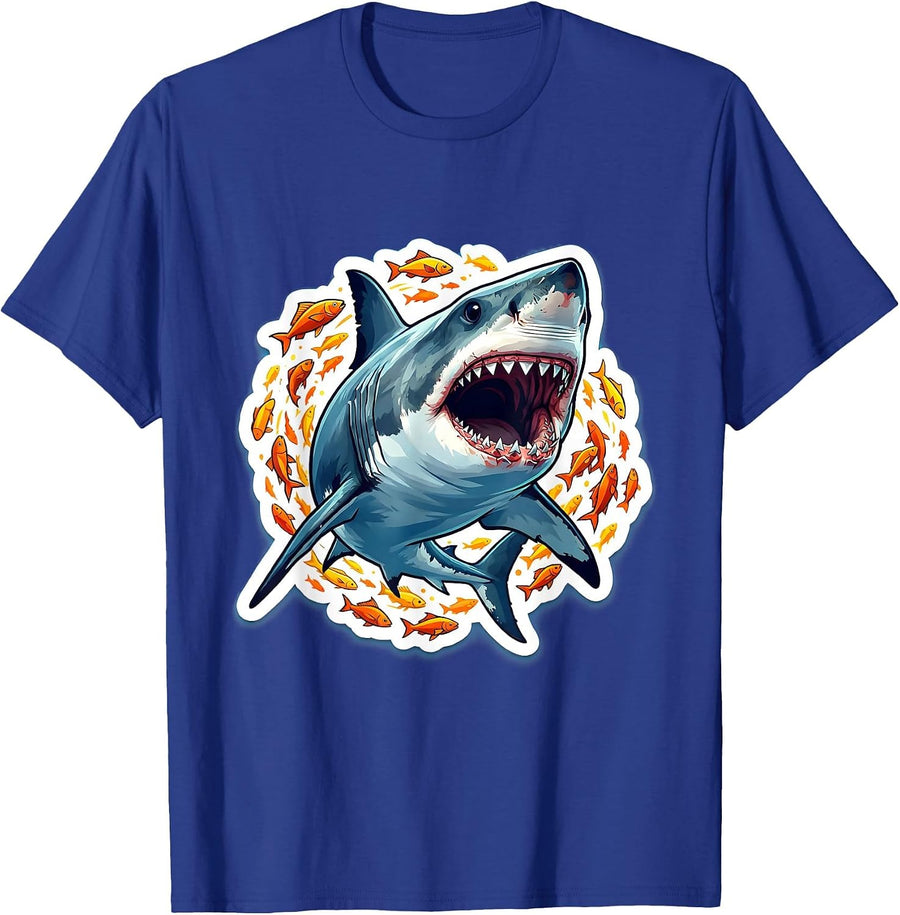2nd Grade Shark Swimming Through Fish Design T-Shirt - Royal Blue