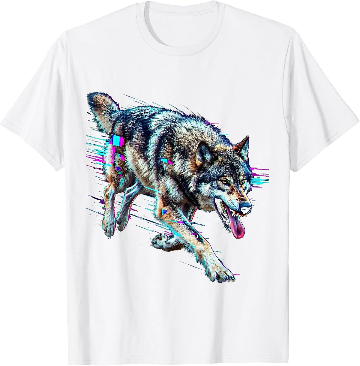 Unhinged Wolf Mid-Sprint Through Thunder T-Shirt - White