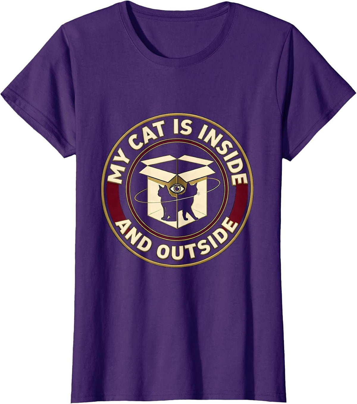 Women's My Cat Is Inside And Outside Funny Quantum Physics Cat Lover T-Shirt - Purple