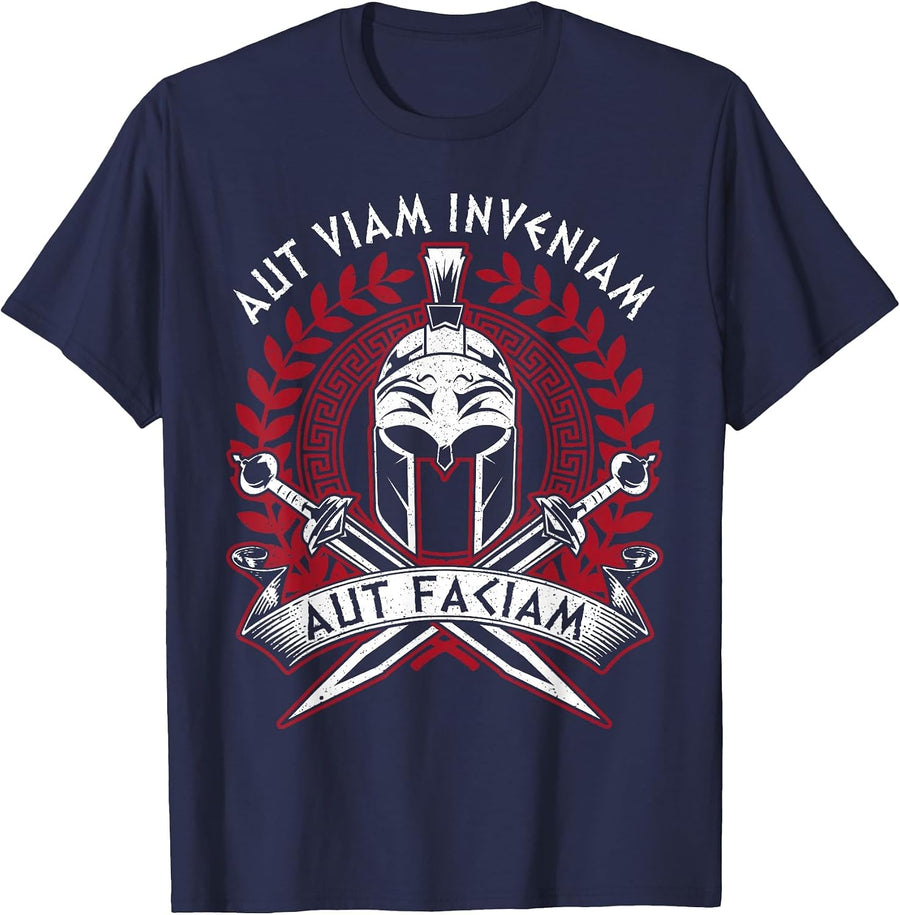 AUT Inveniam Viam AUT Faciam Latin Quote Roman Empire Rome T-Shirt - Navy Blue