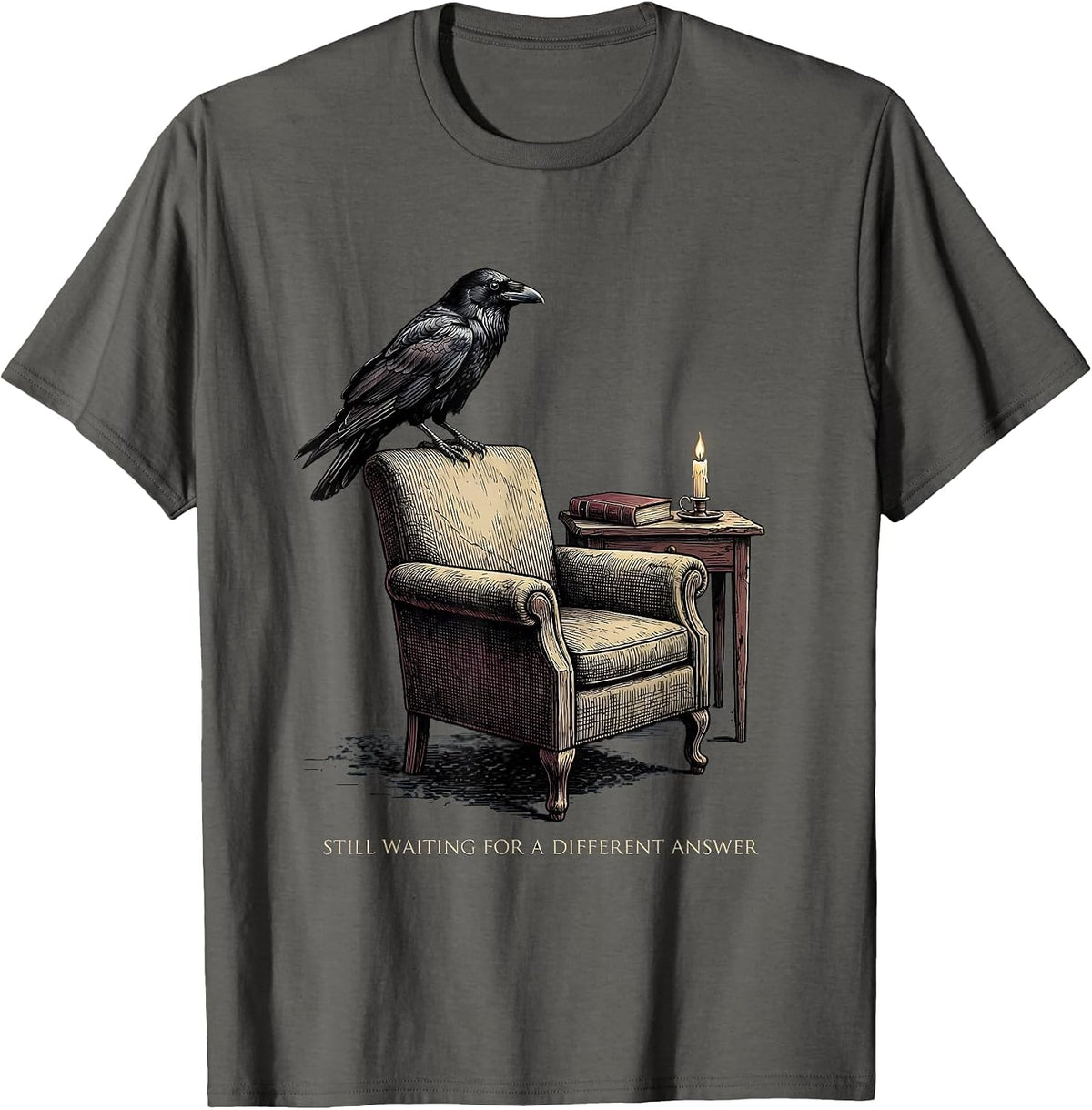 Men's Still Waiting For A Different Answer Gothic Edgar Allan Poe T-Shirt - Asphalt Grey