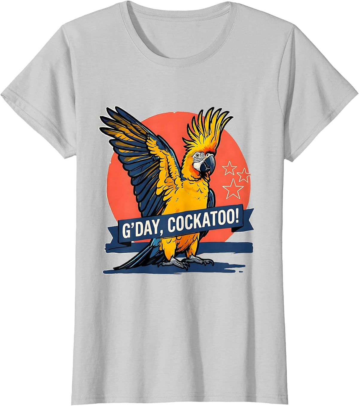 Women's G'Day, Cockatoo! Australian Wildlife Souvenir National Pride T-Shirt - Silver Grey
