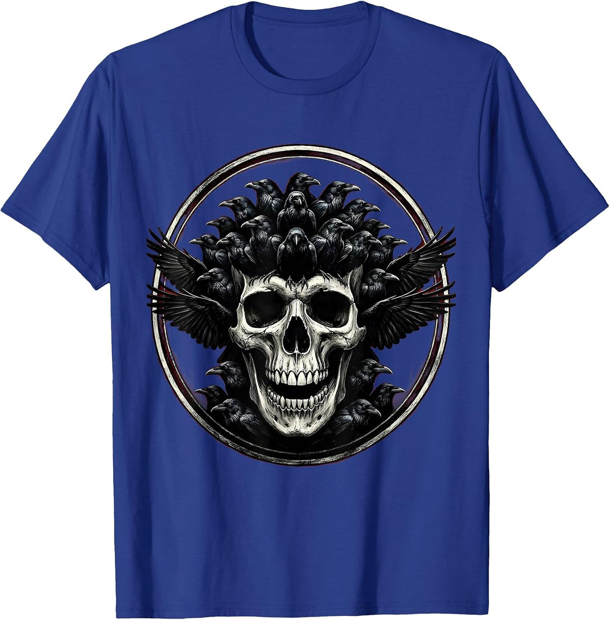Men's Flock of Crows Skull Illusion Dark Art Design T-Shirt - Royal Blue