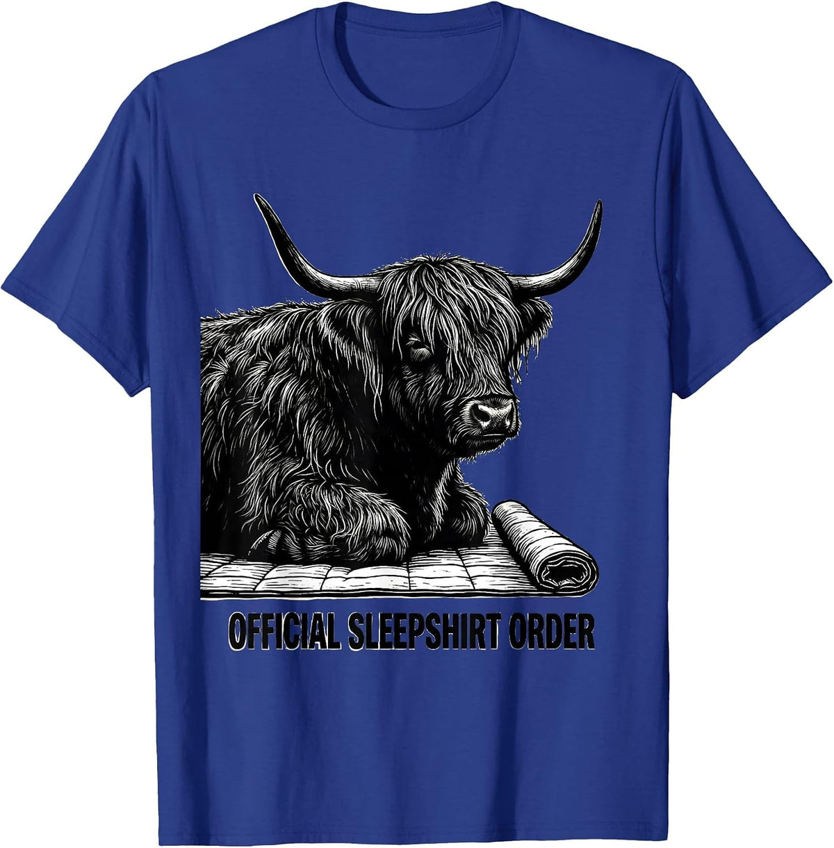 Official Sleepshirt Order Cozy Highland Cow Silhouette T-Shirt - Royal Blue
