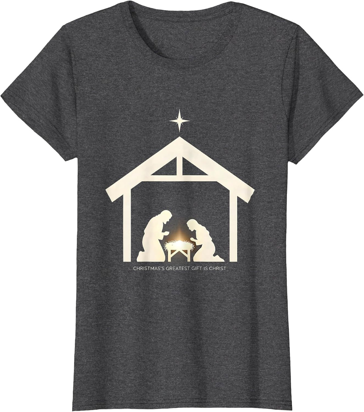 Women's Christmas's Greatest Gift Is Christ Silhouette Faith Family T-Shirt - Dark Heather Grey