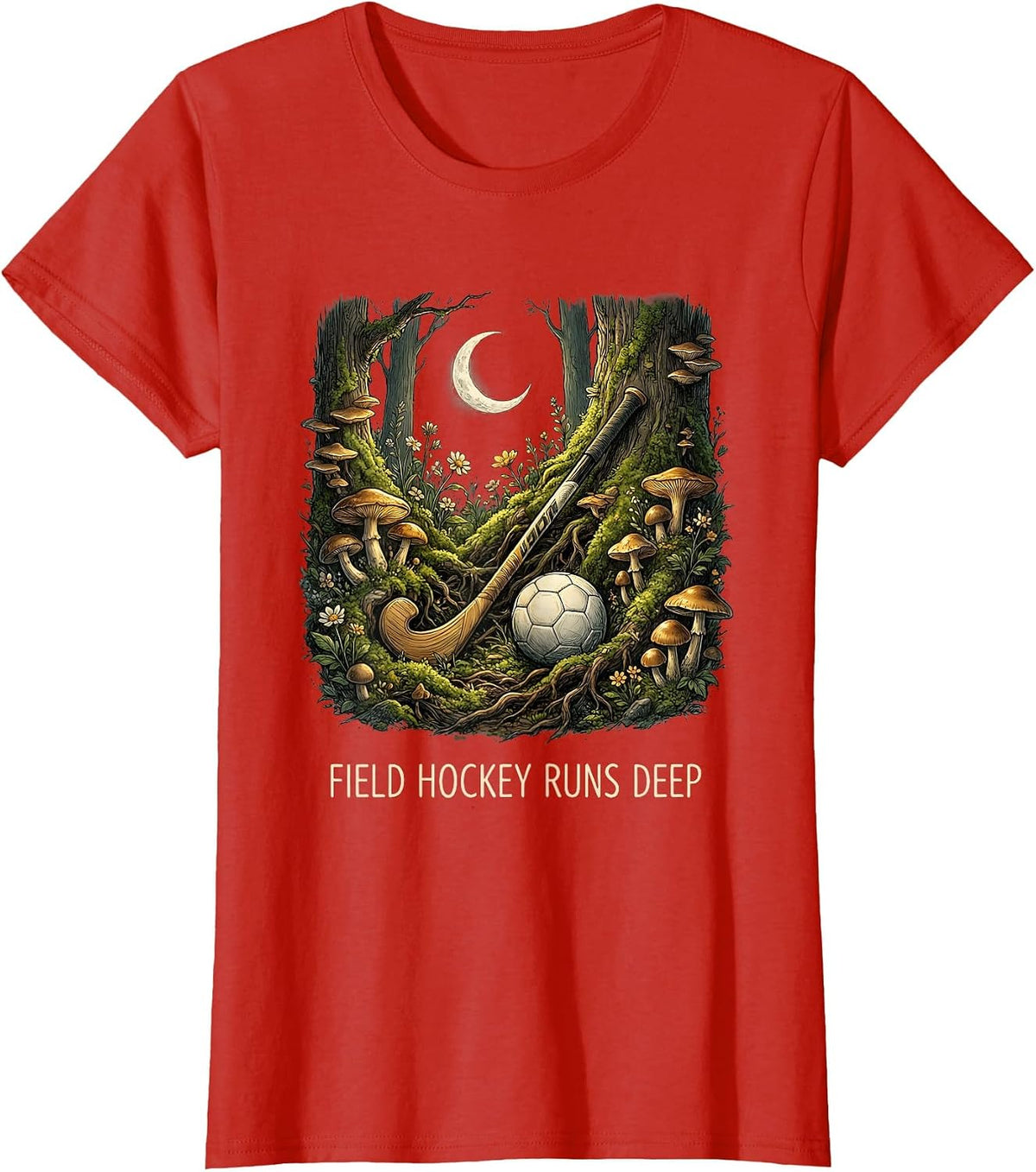 Field Hockey Runs Deep Passionate Player Design T-Shirt - Red