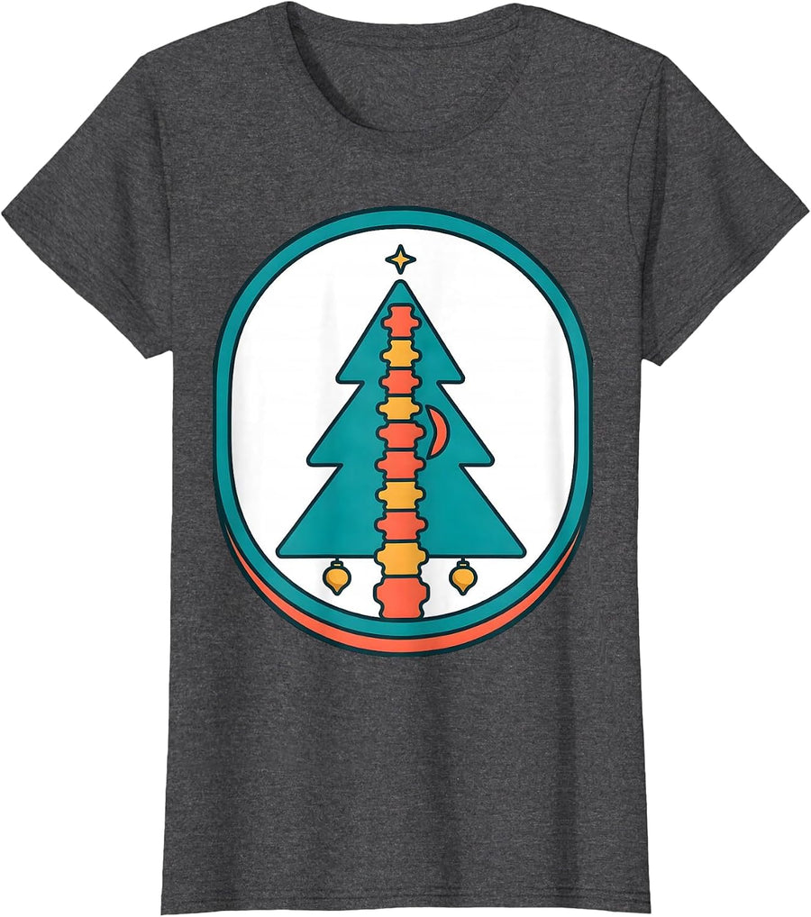 Vertebrae Evergreen Spine Humor Chiropractor Gift T-Shirt, Women, Dark Heather Grey, X-Large - As Pictured