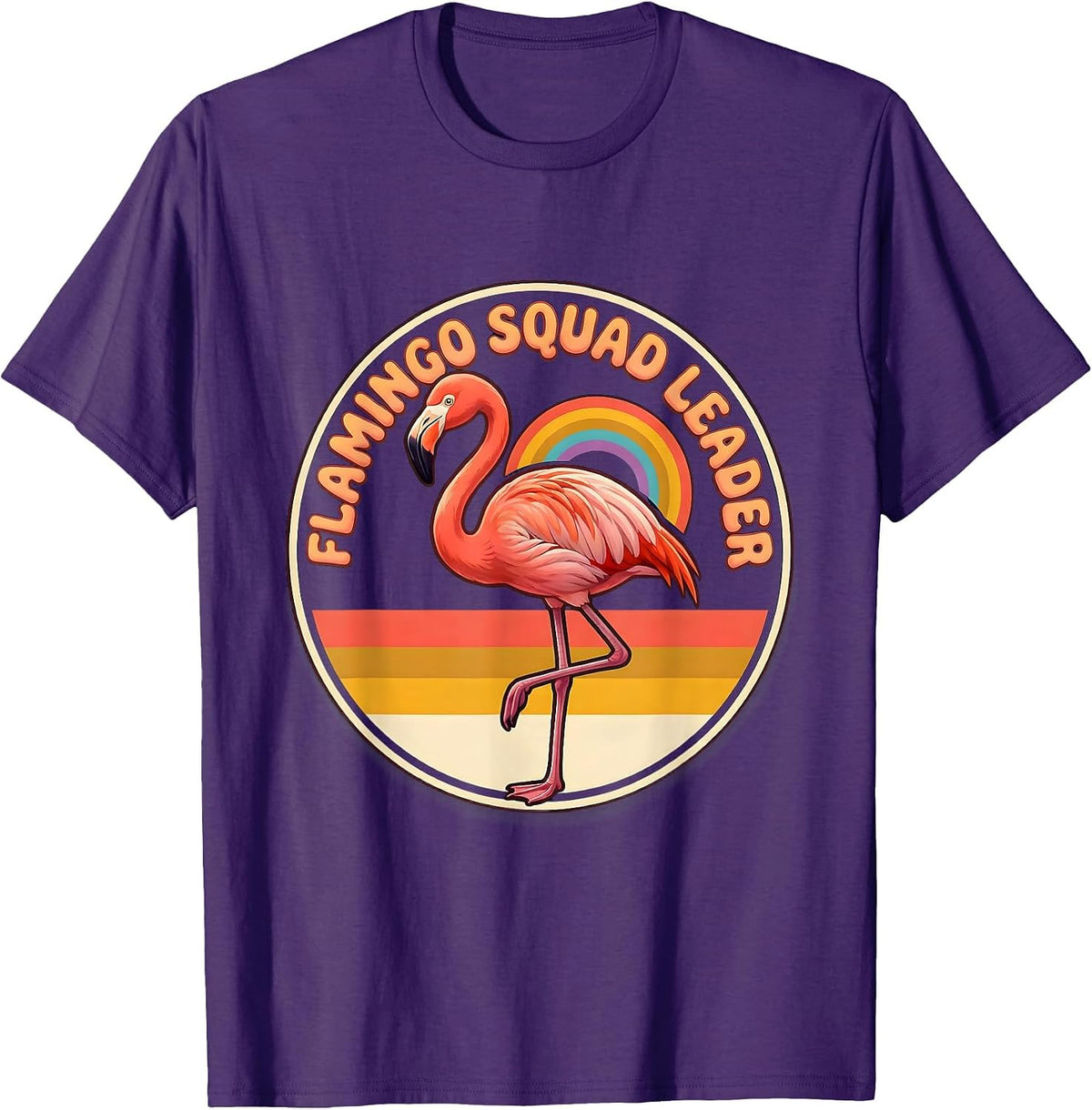 Flamingo Squad Leader Retro 70s Funny Flamingo Novelty T-Shirt - Purple