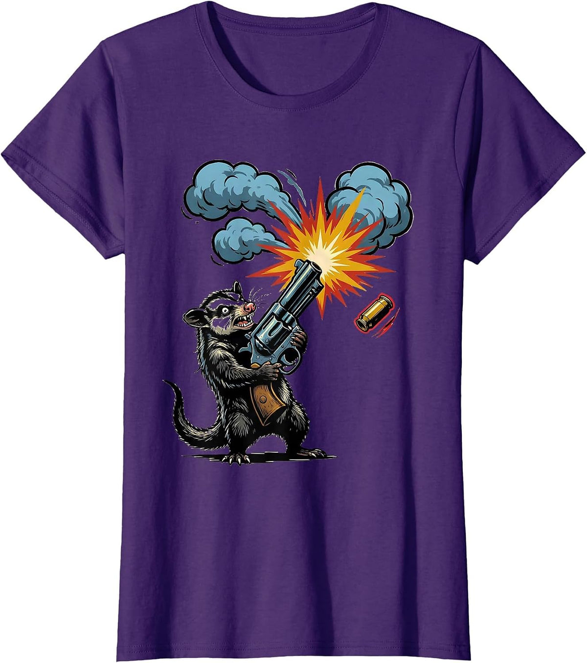 Women's Furious Opossum Gun Meme Humor Novelty T-Shirt - Purple