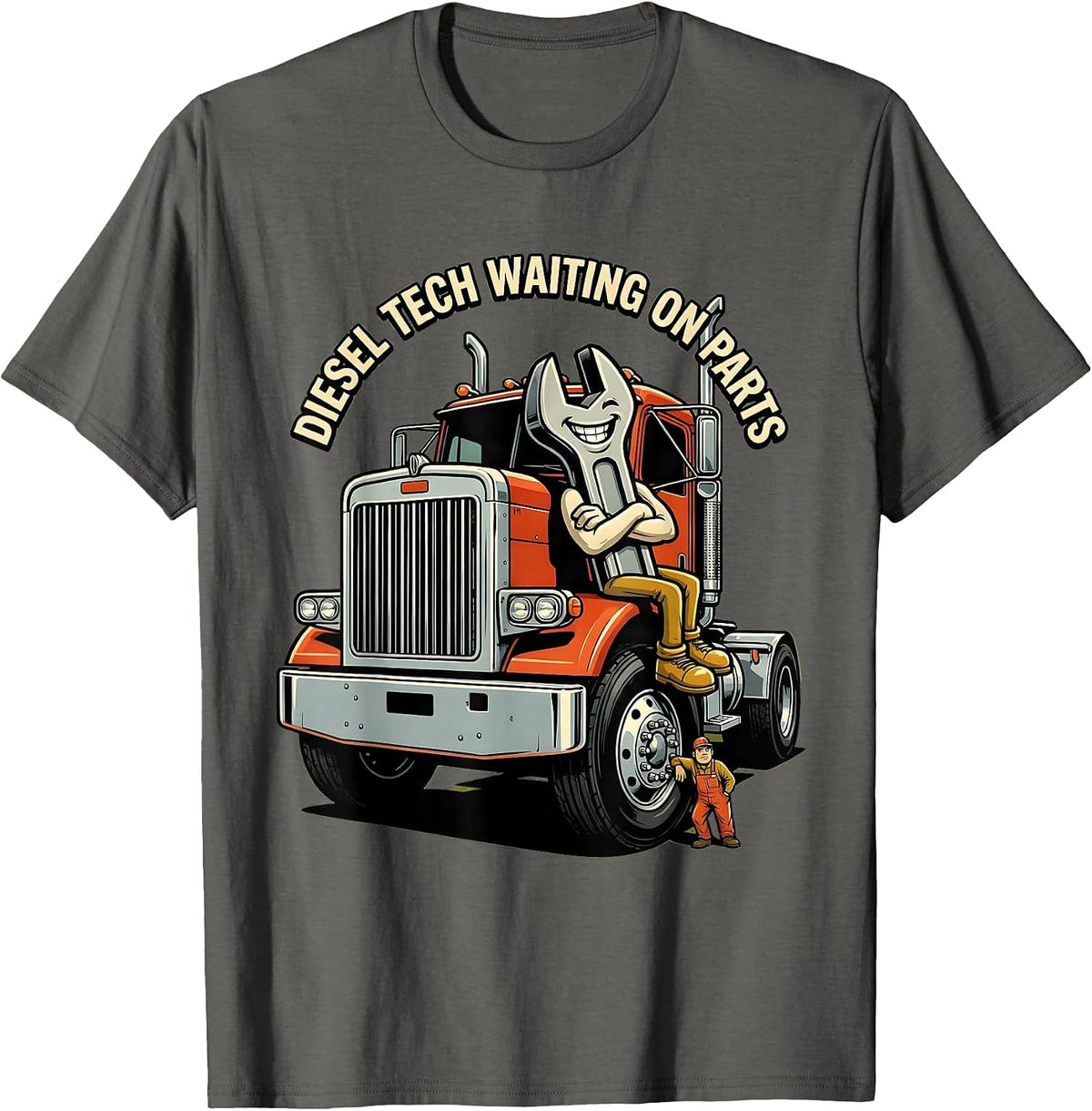 Men's Diesel Tech Waiting On Parts Retro Auto Mechanic Shop Humor T-Shirt - Asphalt Grey