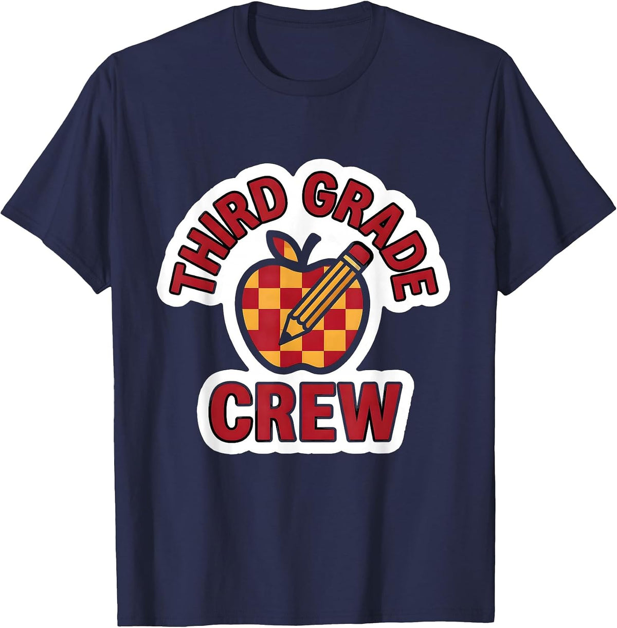 Third Grade Crew Cute Teacher Pencil Apple Back To School T-Shirt - Navy Blue
