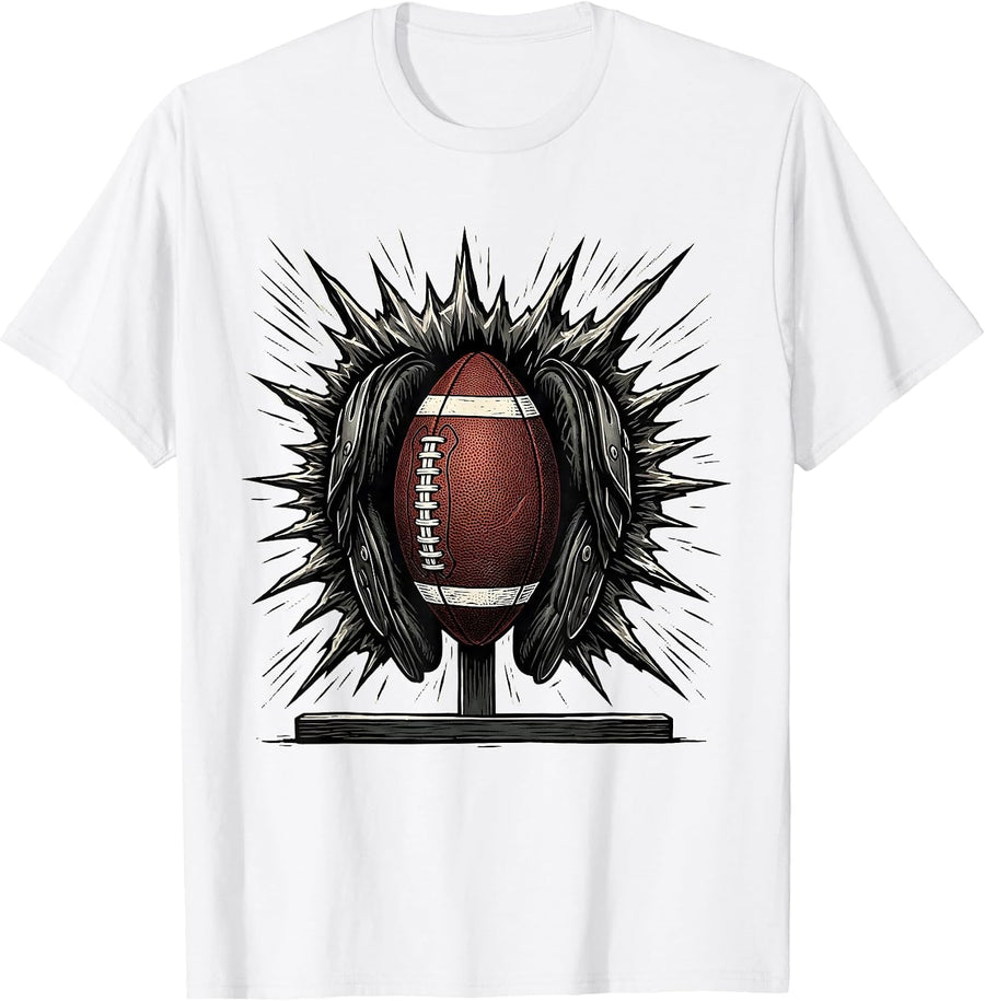 Men's Football Lineman Impact Graphic Linocut Humor T-Shirt - White