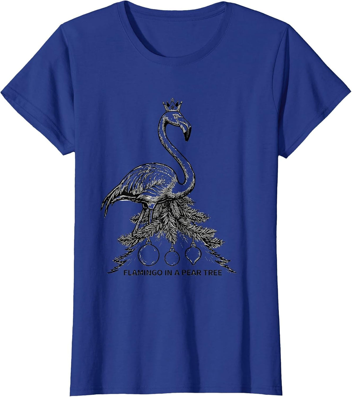 Women's Flamingo In A Pear Tree Funny Pink Flamingo Tropical T-Shirt - Royal Blue