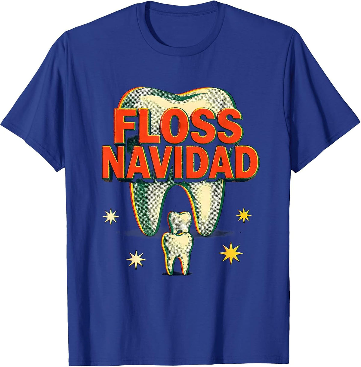 Floss Navidad Risograph Funny Dental Christmas Dental Team T-Shirt - Royal Blue