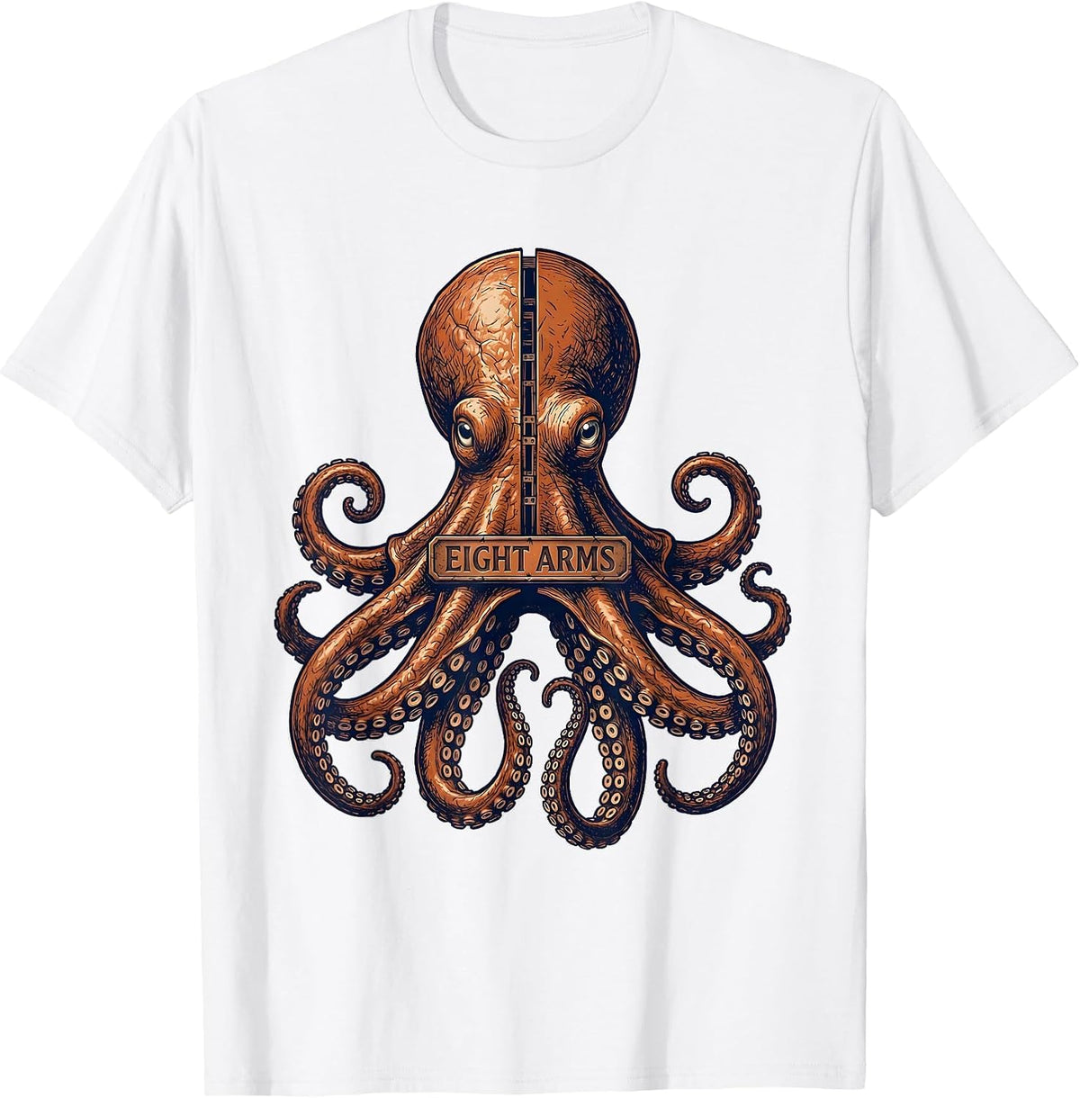 Men's Eight Arms Exploded View Technical Octopus Lover Ocean T-Shirt - White
