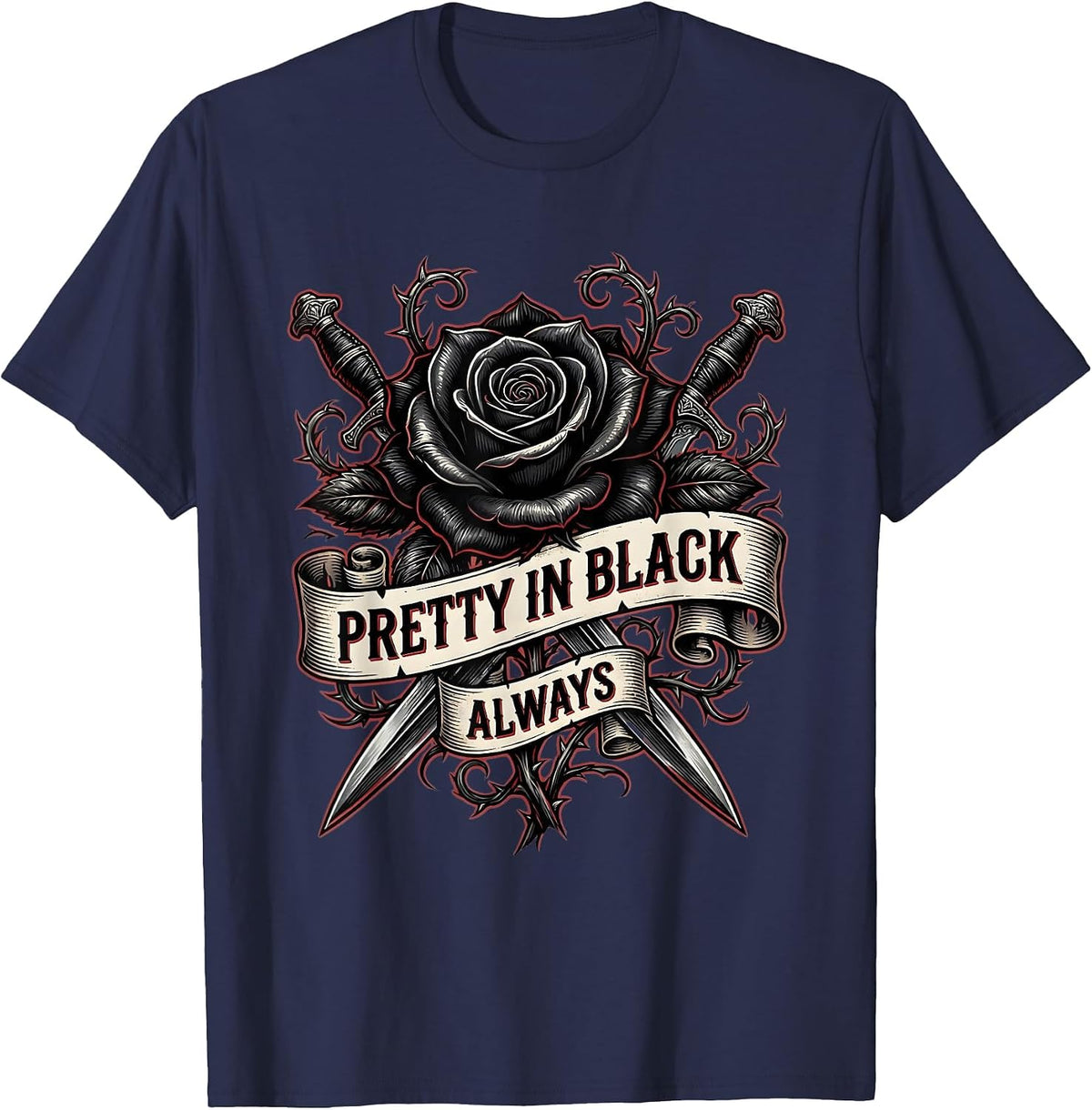Pretty in Black Always Goth Aesthetic Design T-Shirt - Navy Blue