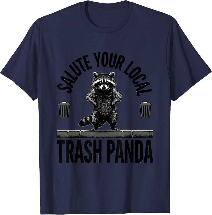 Salute Your Local Trash Panda Funny Raccoon Meme Humor T-Shirt - Navy Blue