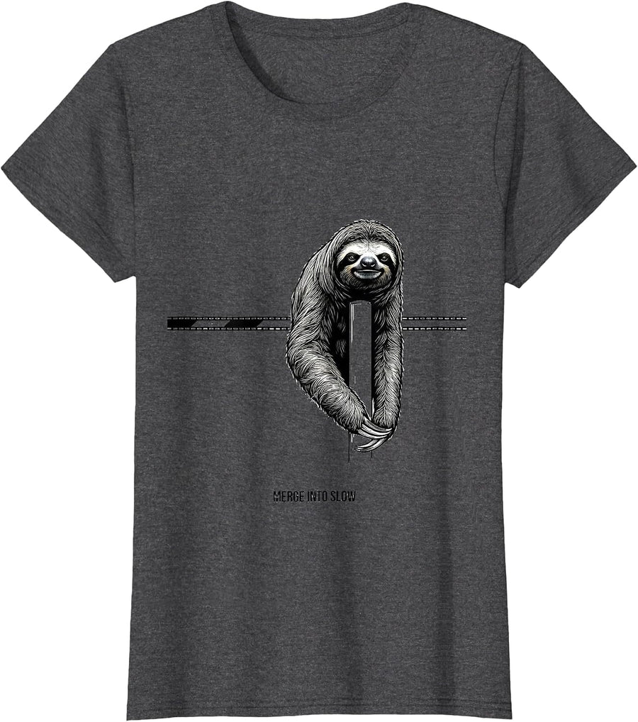 Women's Merge Into Slow Funny Sloth Lover Novelty Humor T-Shirt - Dark Heather Grey