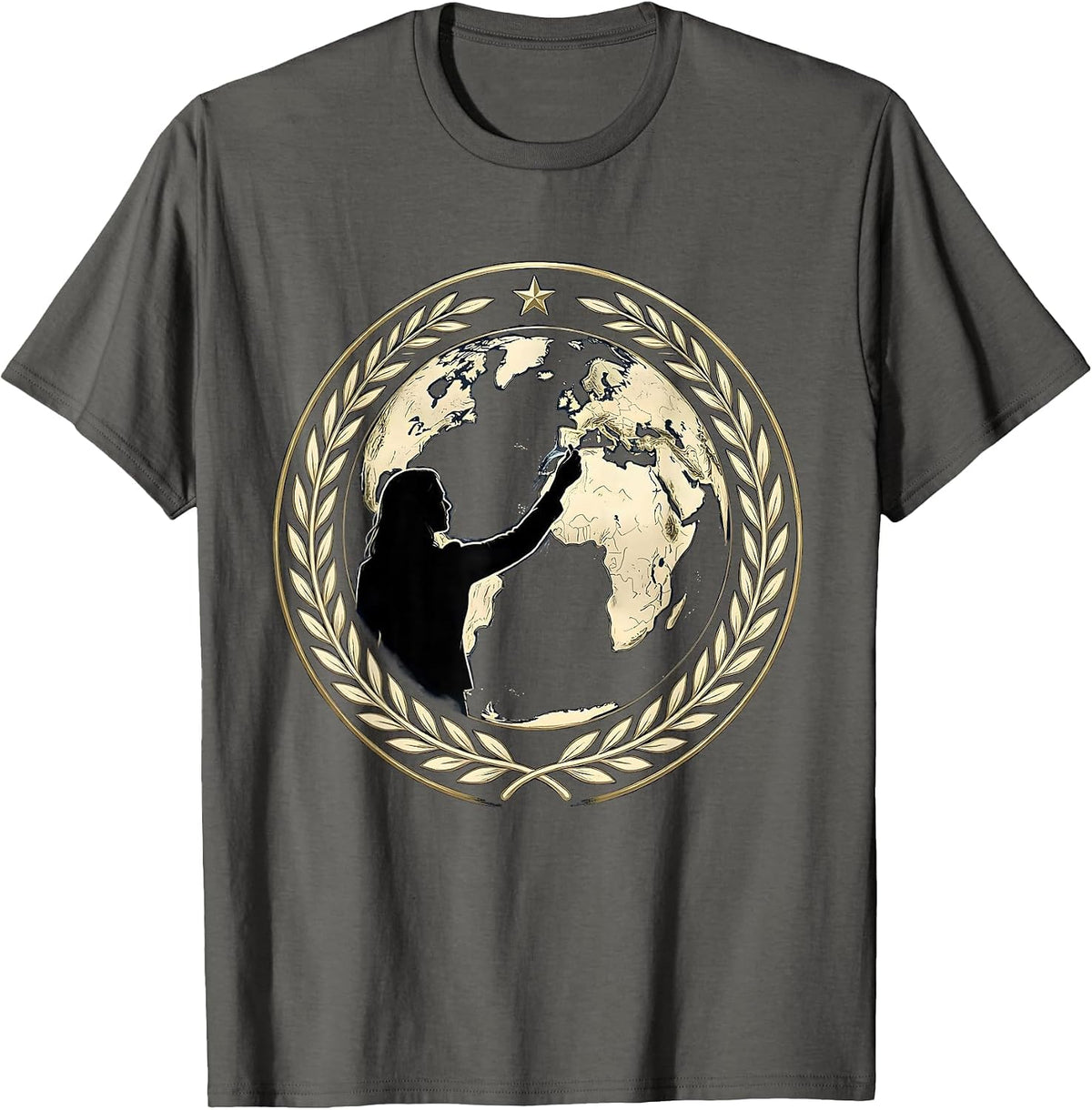 Teacher World Map Chalk Drawing Illustration T-Shirt - Asphalt Grey