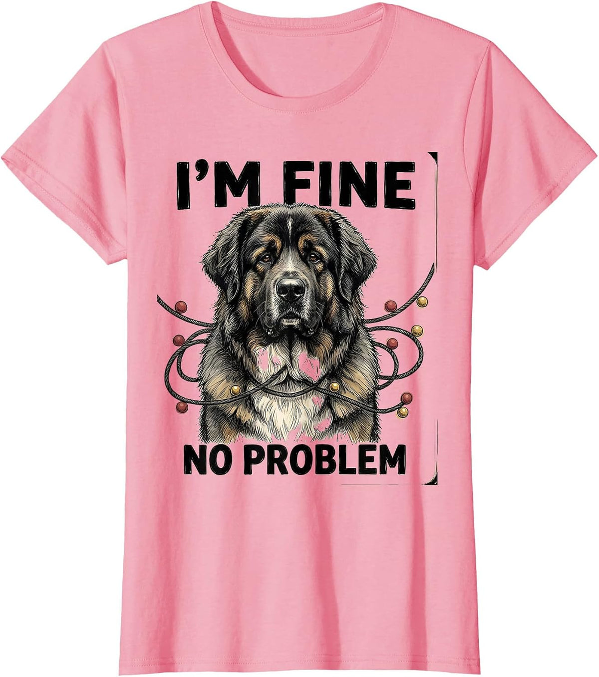 Women's I'm Fine No Problem Great Pyrenees Christmas Hand-Sketched T-Shirt - Pink