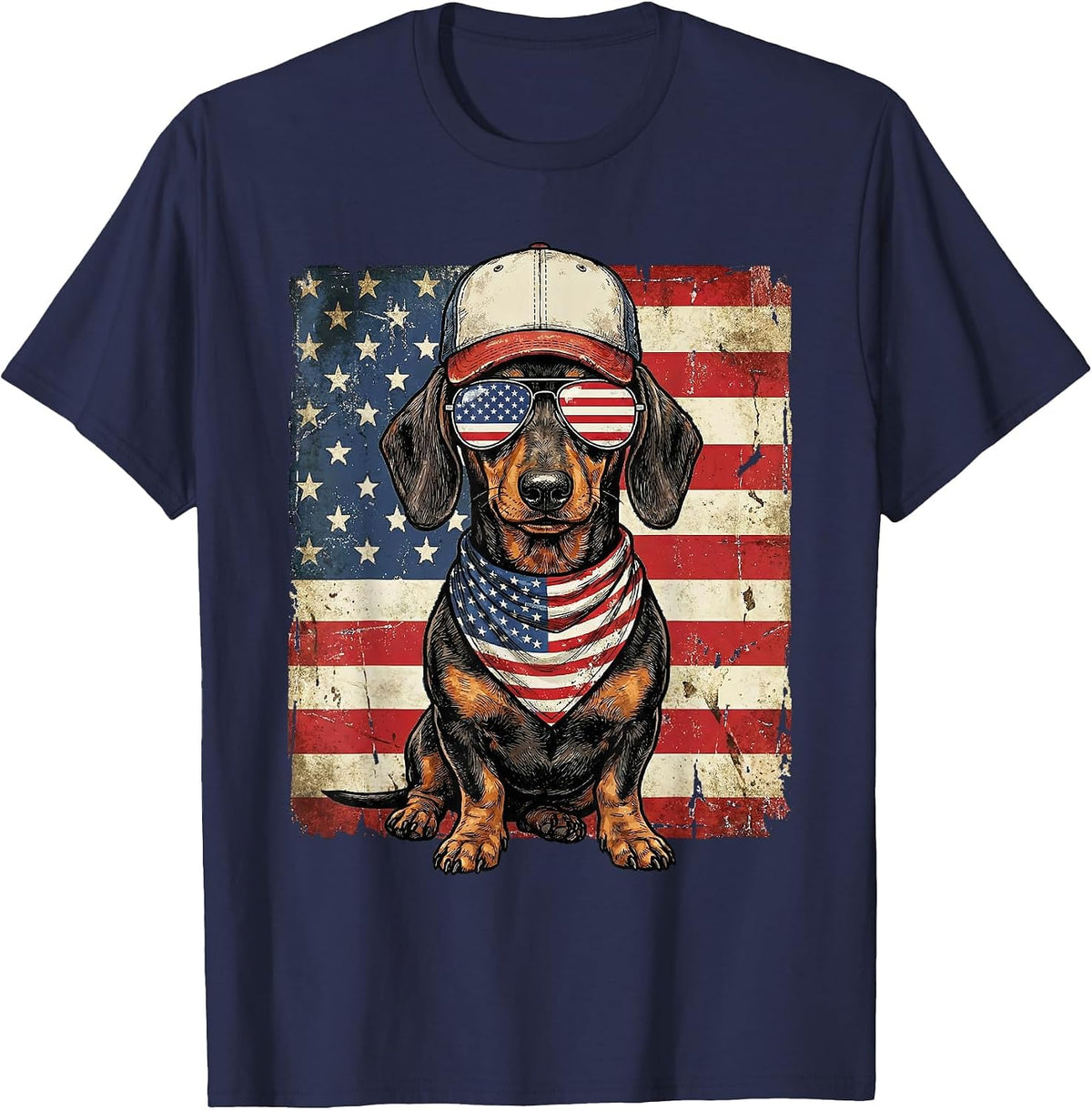 Dachshund USA Flag Wiener Dog Patriotic Dog Lover Men Women T-Shirt - Navy Blue