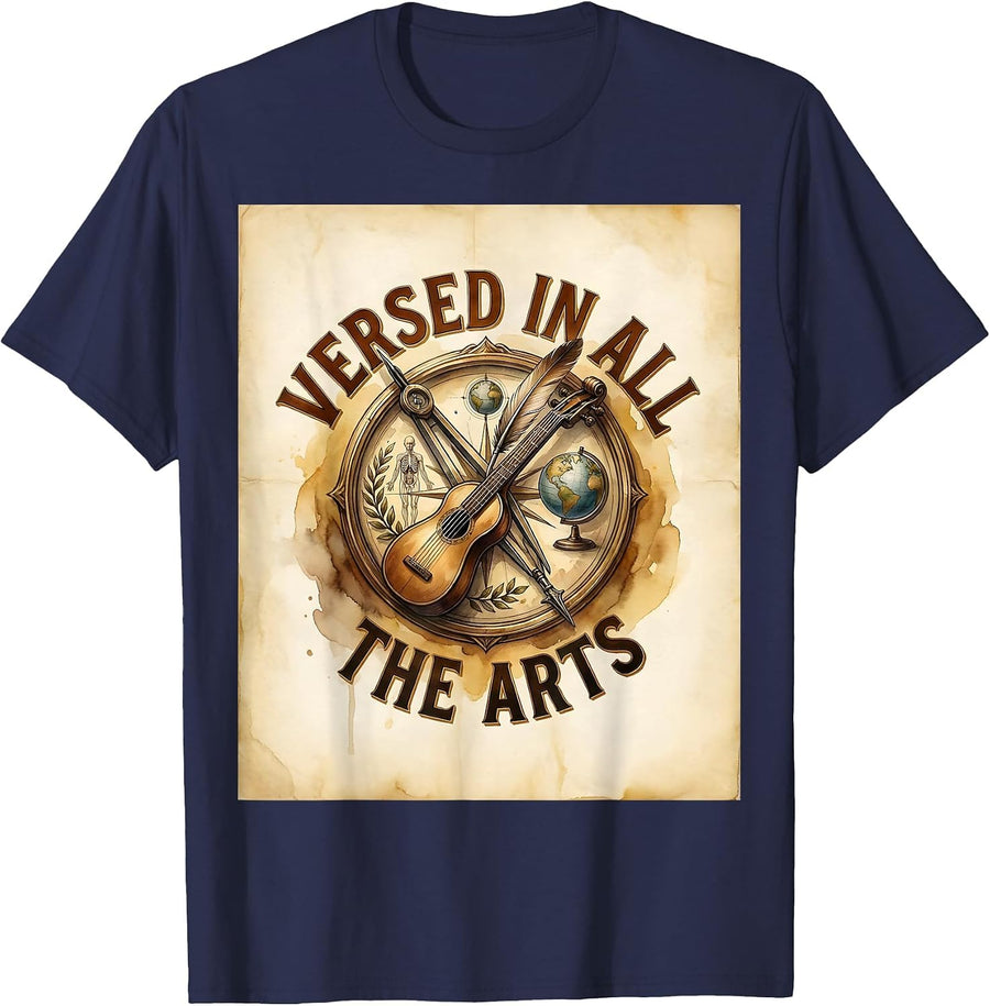 Versed in All the Arts Renaissance Man Design T-Shirt - Navy Blue