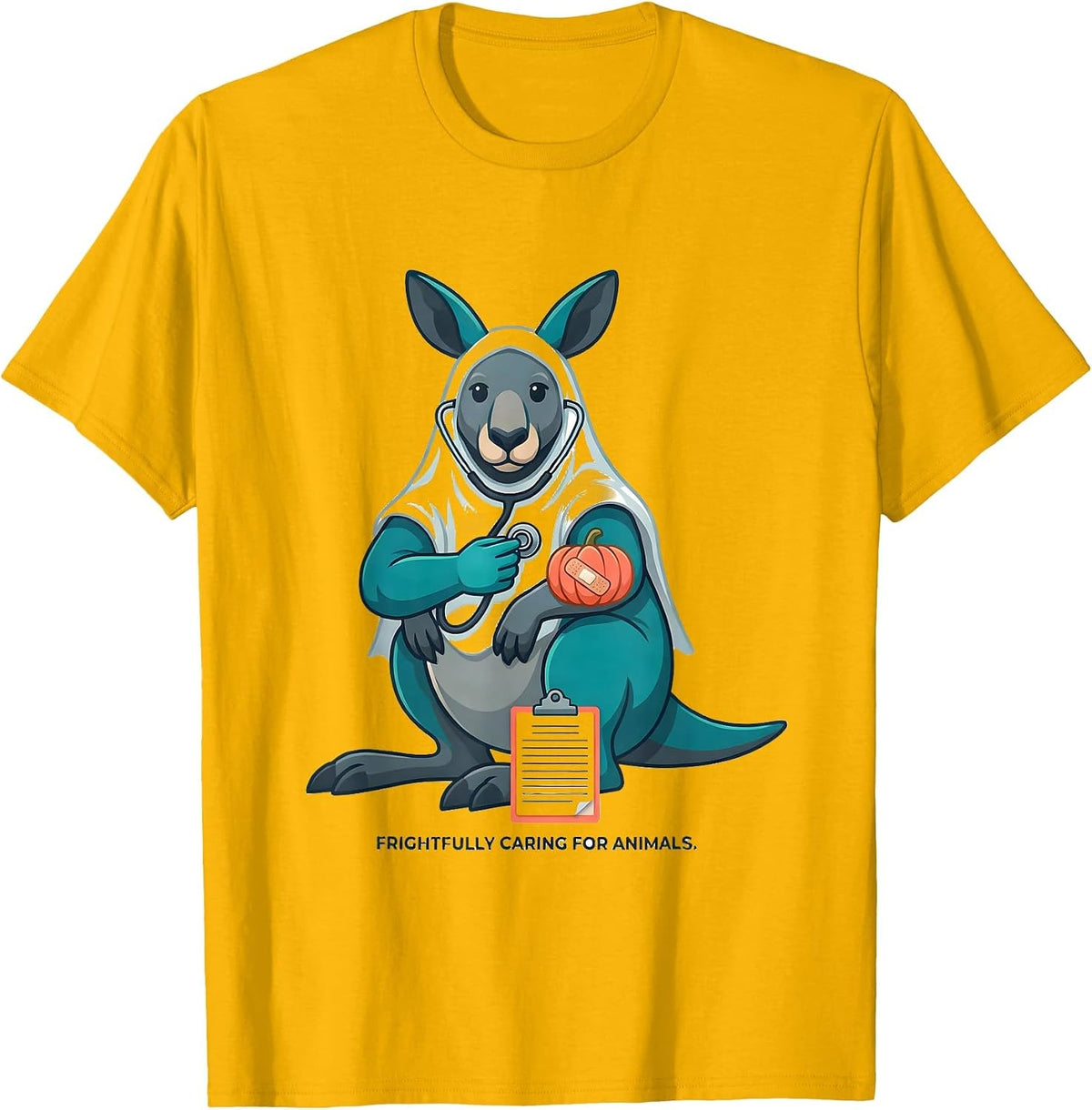 Frightfully Caring For Animals Funny Vet Tech Halloween T-Shirt - Golden Yellow