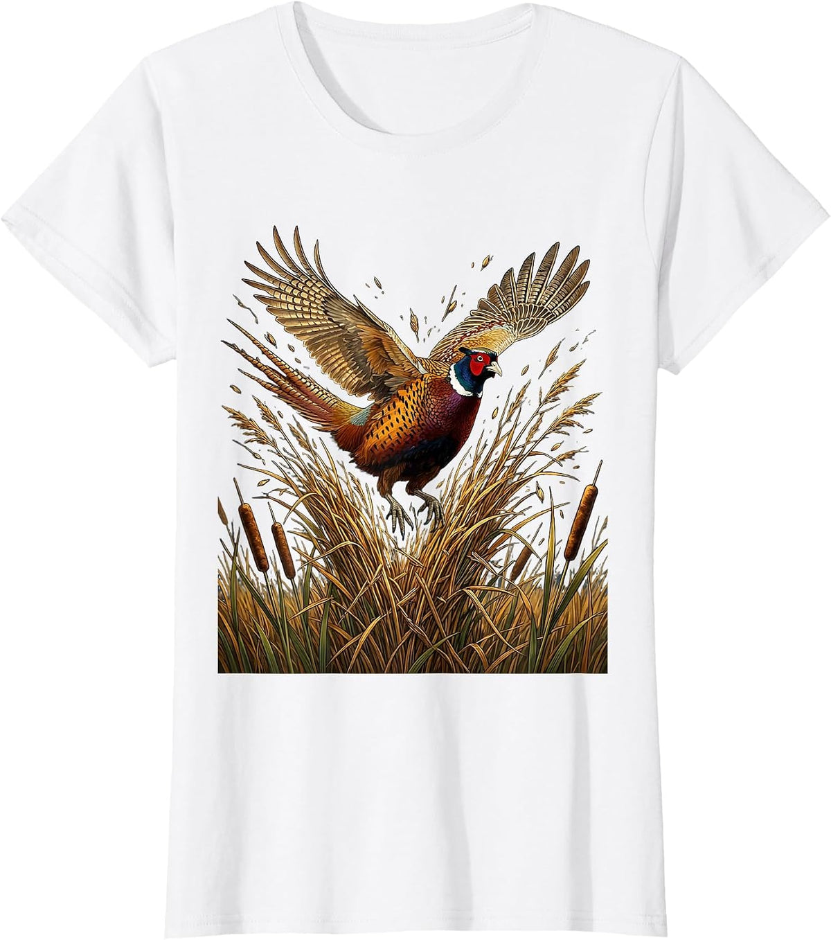 Pheasant Flush Hunting Graphic Design T-Shirt - White