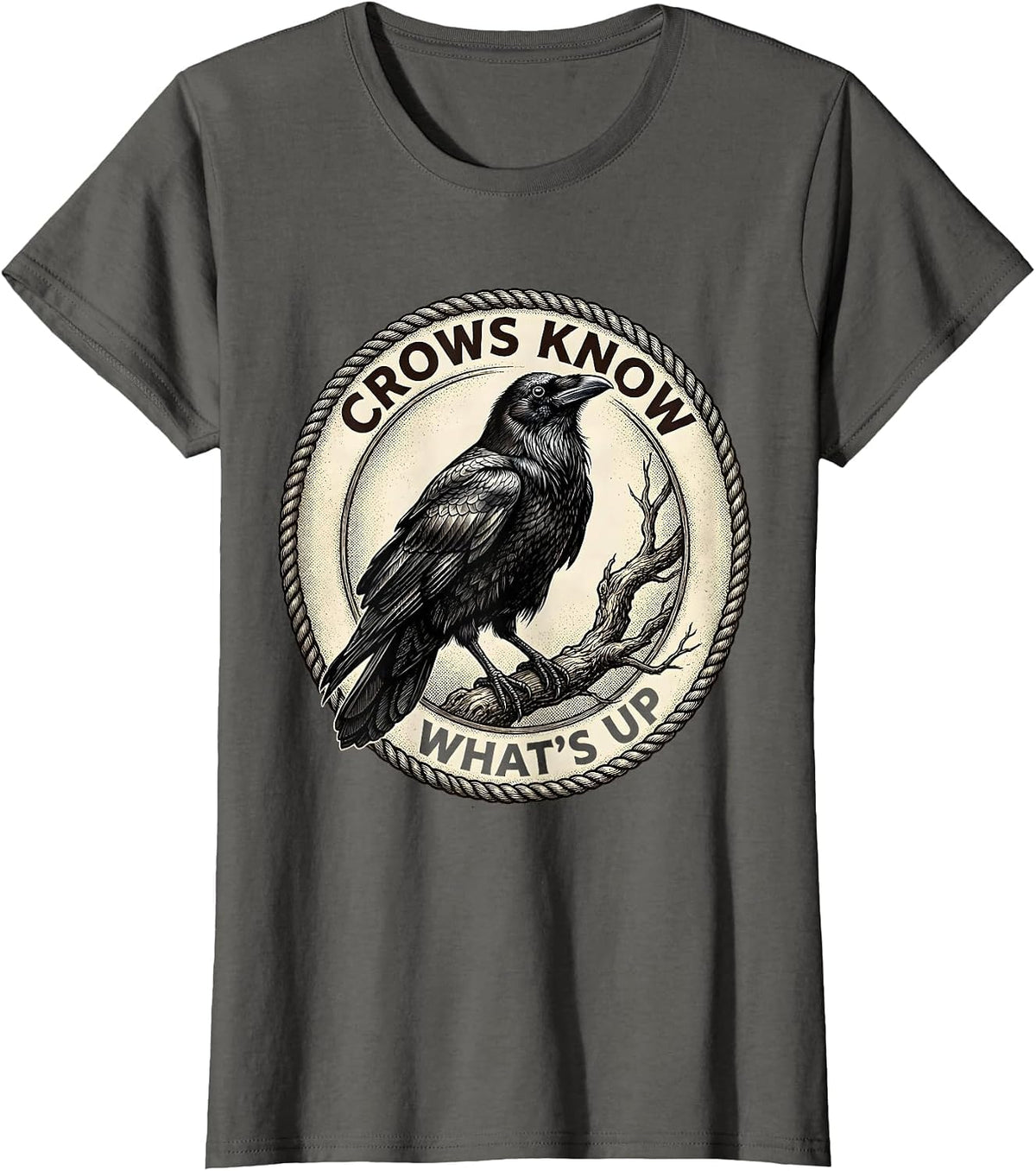 Women's Crows Know What's Up Bold Crow Graphic Design T-Shirt - Asphalt Grey