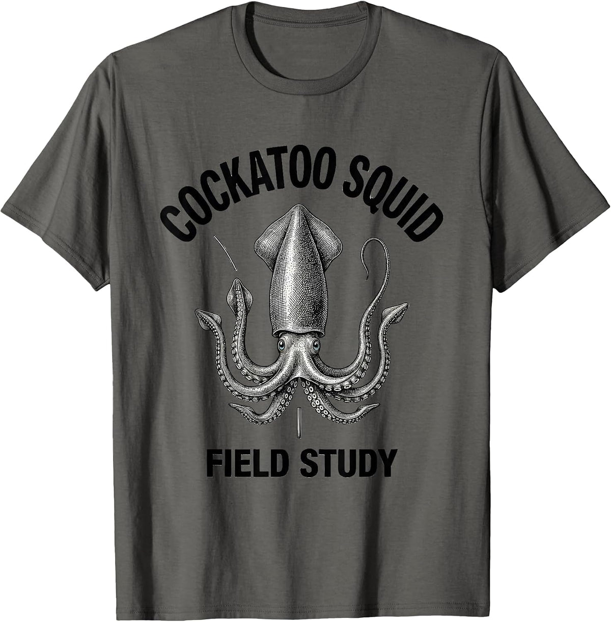 Cockatoo Squid Field Study Vintage Marine Biology Octopus T-Shirt - Asphalt Grey