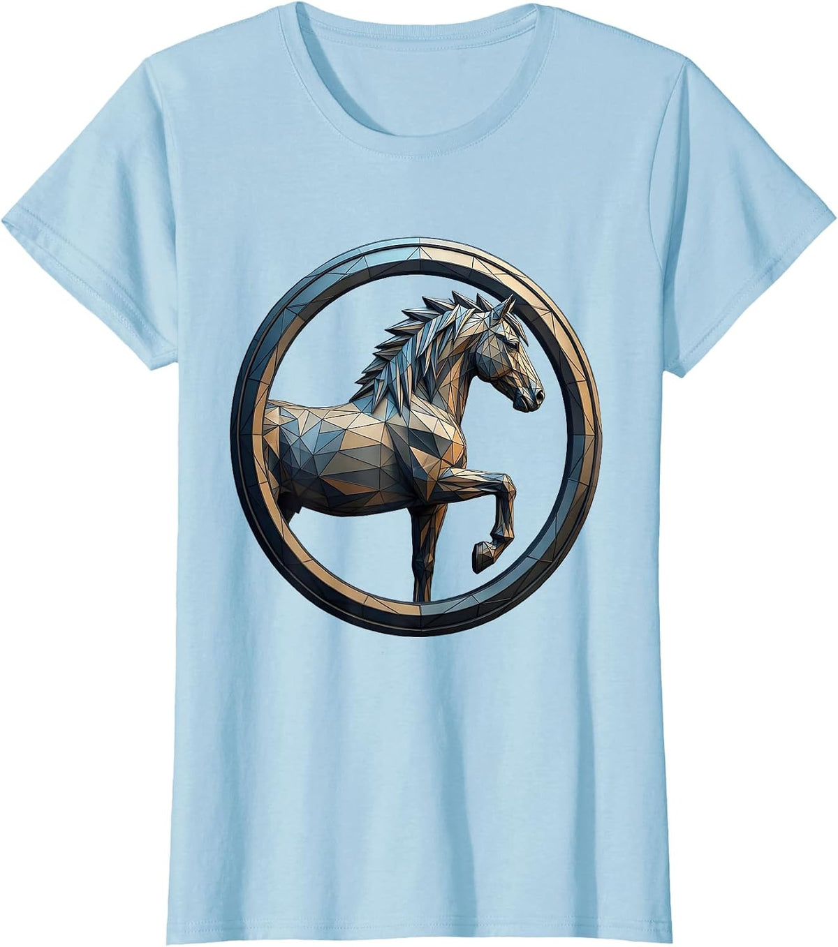 Geometric Low-Poly Horse Profile Art Design T-Shirt - Baby Blue