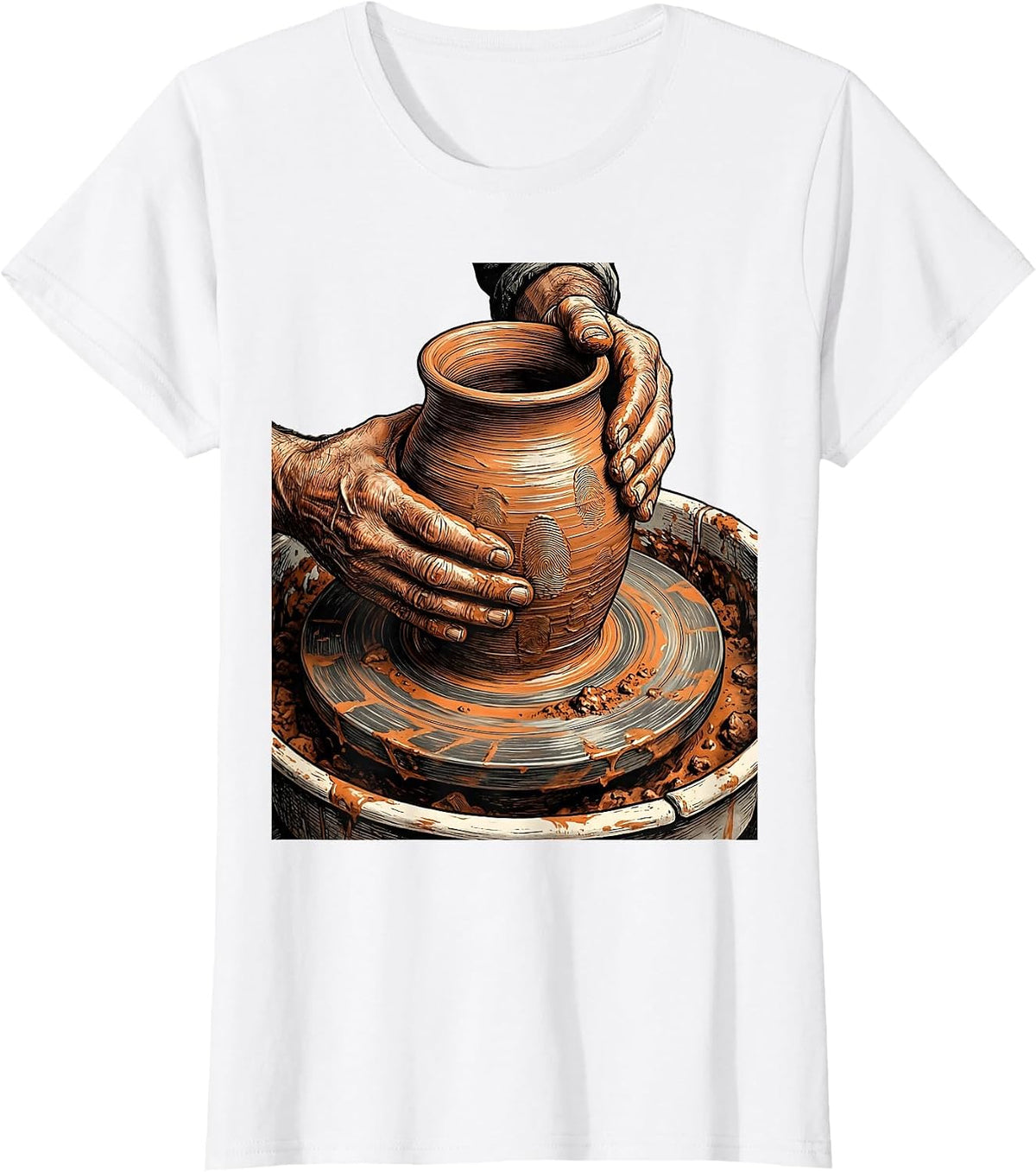 Italian Pottery Artisan Clay Wheel Craft Design T-Shirt - White