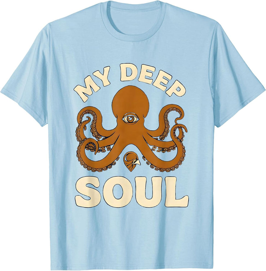 Men's My Deep Soul Octopus Lover Ocean Animal Art Silhouette T-Shirt - Baby Blue