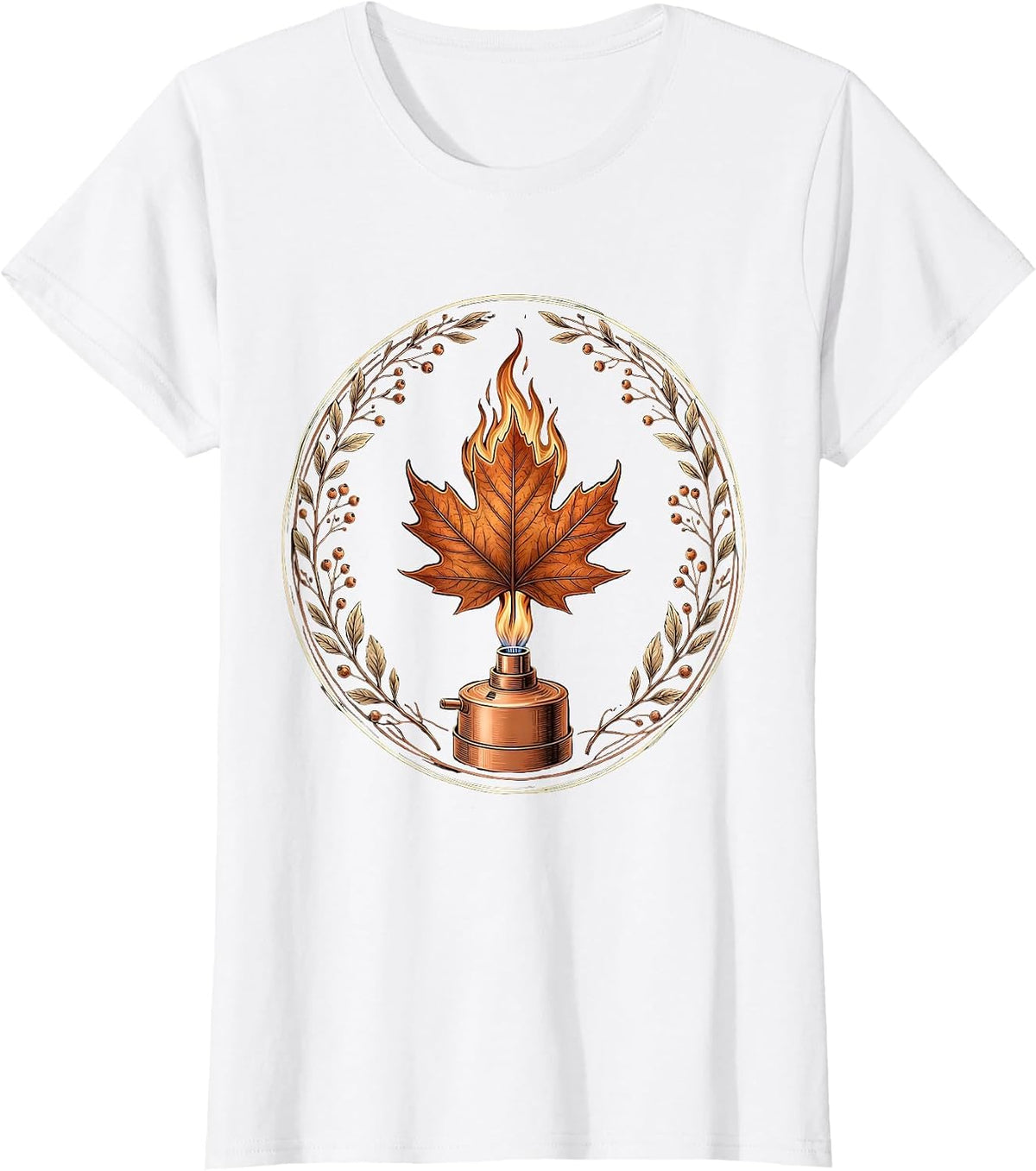 Women's Fall Science Teacher Bunsen Burner Autumn Leaf T-Shirt - White
