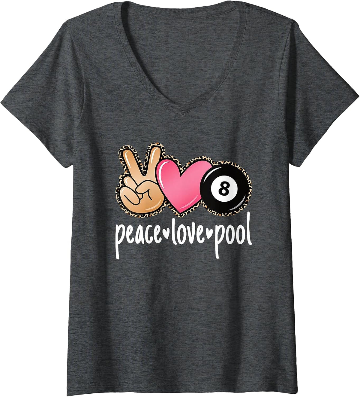Women's Peace Love Pool Cute Billiard Pool Lover Women Girls V-Neck T-Shirt - Dark Heather Grey