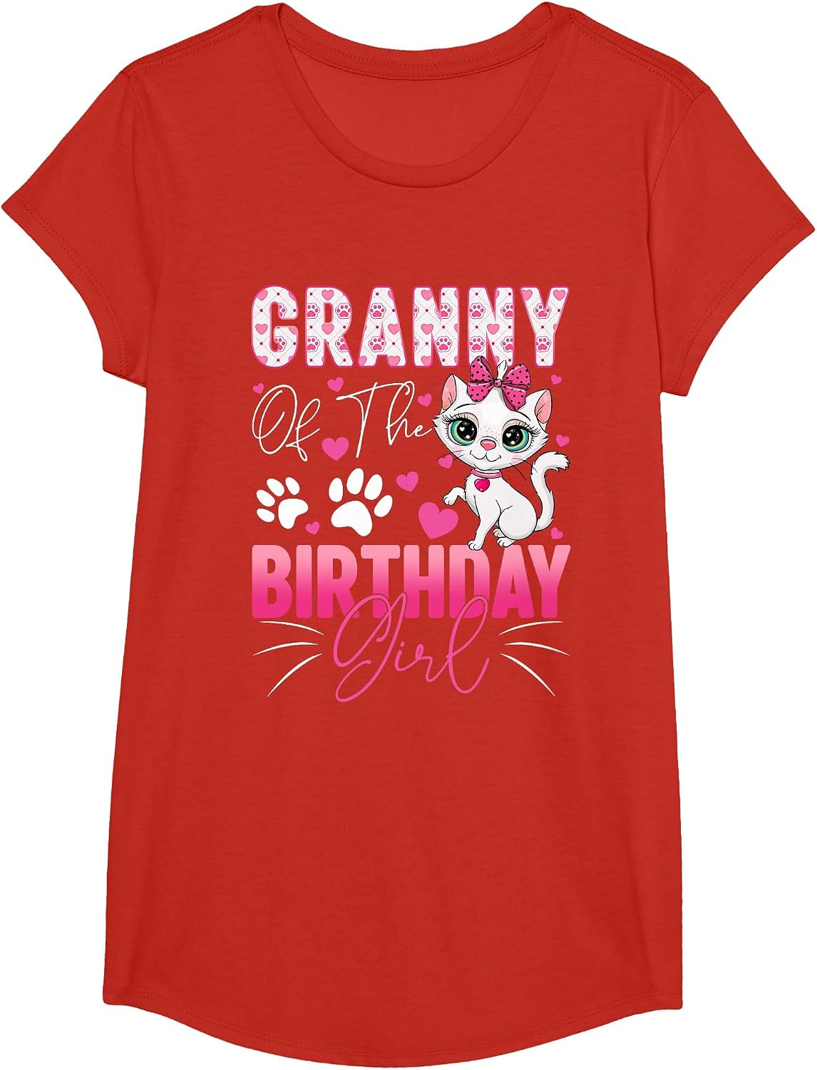 Granny of The Birthday Girl Cat Kitty Family Matching T-Shirt - Girls Red