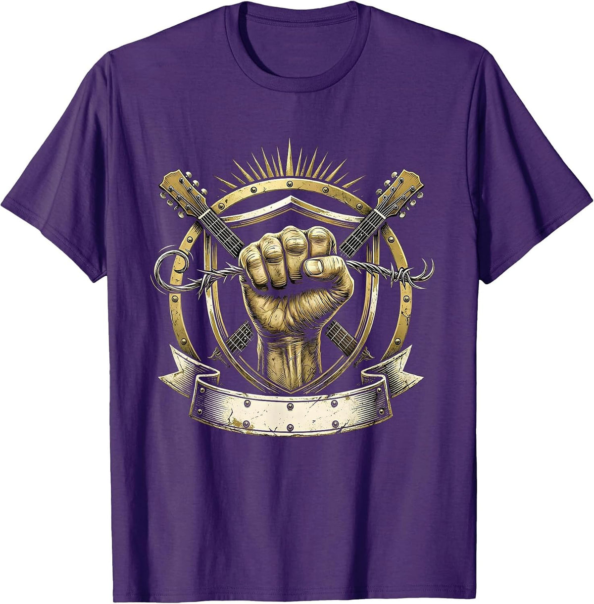 Bare Knuckle Broken Guitar String Rock Graphic T-Shirt - Purple