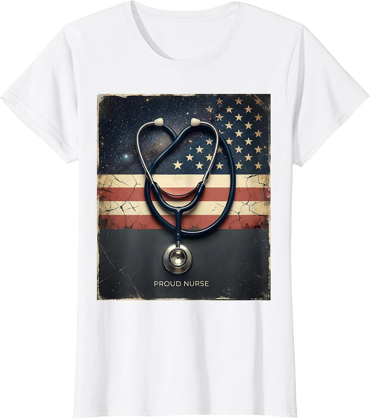 Women's Proud Nurse Distressed American Flag Nurse Pride Casual T-Shirt - White