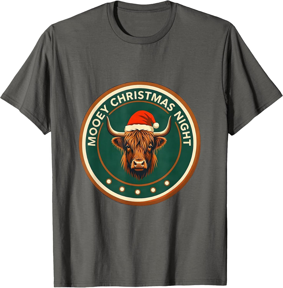 Men's Mooey Christmas Night Whimsical Highland Cow Farm Humor Gift T-Shirt - Asphalt Grey