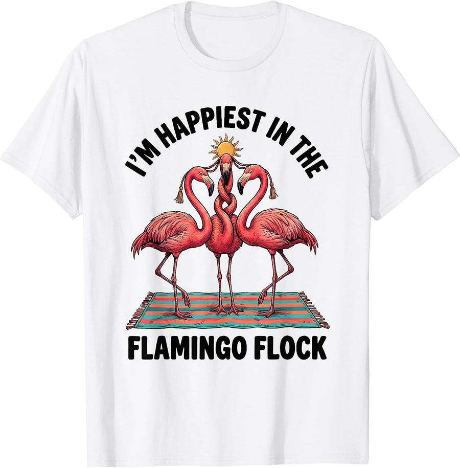 Men's I’m Happiest In The Flamingo Flock Funny Tropical Bird T-Shirt - White
