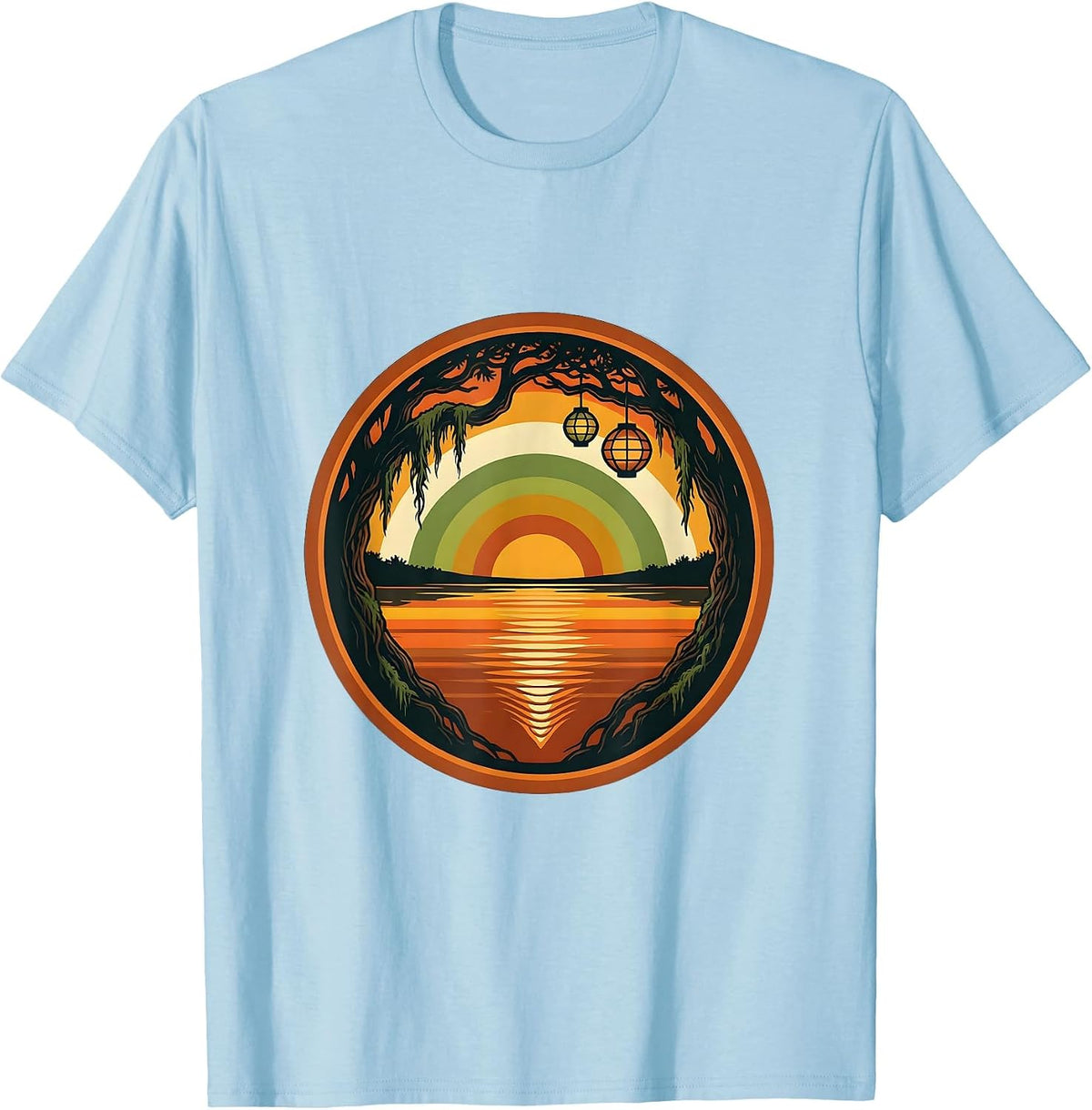 Mardi Gras Bayou Lantern Reflection Scene T-Shirt - Baby Blue